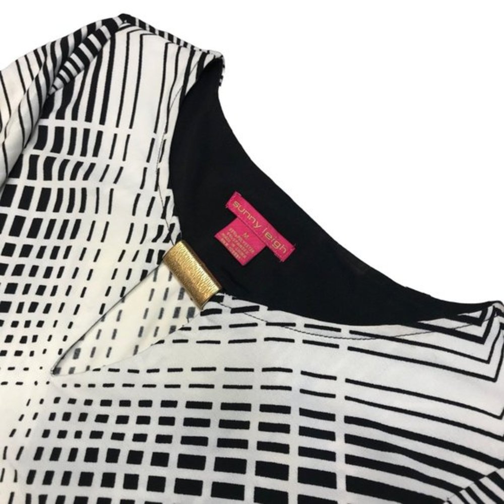 New Sunny Leigh Shift Dress Womens Medium black‎ white Career Comfort Stretch - Picture 4 of 11